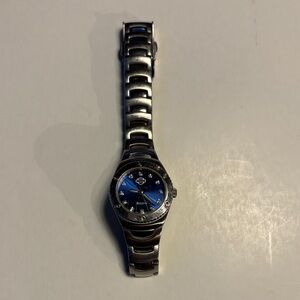 Bulova Blue Dial Silver Band Watch with Harley Davidson Logo